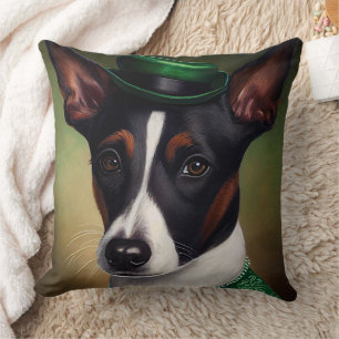 Rat Terrier-hond in St. Patrick's Day-jurk Kussen