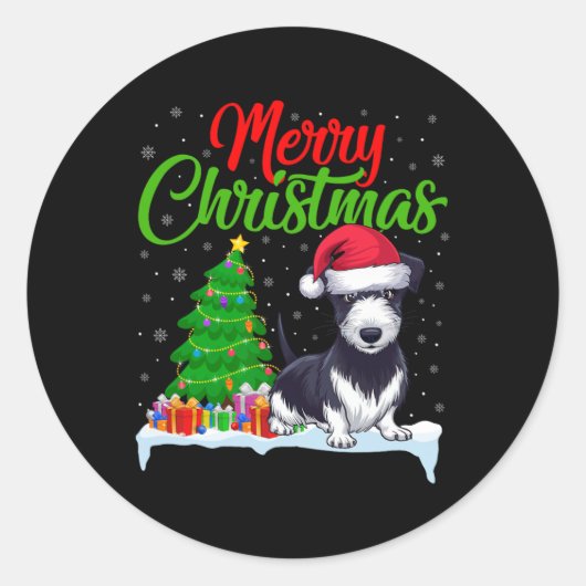 Rat Terrier Hond Kerstboom Lights Funny Xmas D Ronde Sticker (Voorkant)