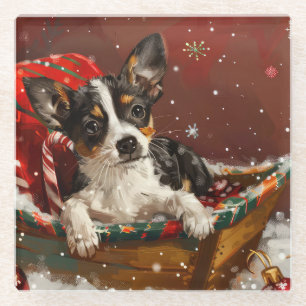 Rat Terrier Hond Kerstfeest Glazen Onderzetter