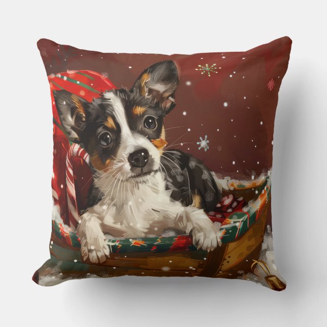 Rat Terrier Hond Kerstfeest Kussen (Voorkant)