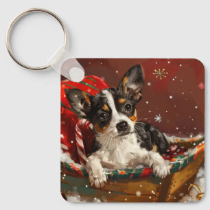 Rat Terrier hond Kerstmis Festief Sleutelhanger