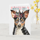 Rat Terrier Hond Koningin Dag Grappige Verjaardag Kaart (Gele Bloem)