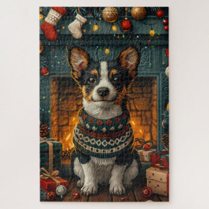 Rat Terrier-hond met kerstcadeaus bij de open haar Legpuzzel