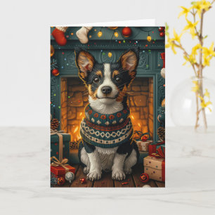 Rat Terrier-hond met kerstcadeaus open haard Kaart