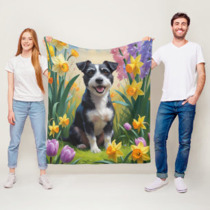 Rat Terrier Hond Spring Bloemen Schilderen Fleece Deken