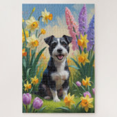 Rat Terrier Hond Spring Bloemen Schilderen Legpuzzel (Verticaal)
