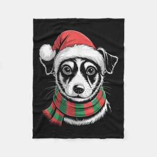 Rat Terrier Hond Xmas Kerstman Hoed Sjaal Kerst Co Fleece Deken