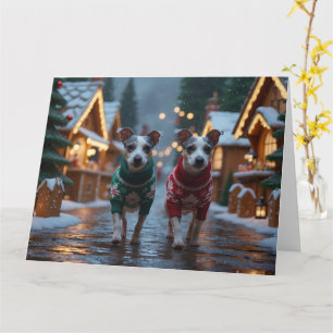 Rat Terrier Honden Kerst Sneeuw Vakantie Kaart