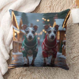 Rat Terrier Honden Kerstmis Sneeuw Vakantie Kussen