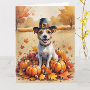 Rat Terrier in de herfst verlaat Thanksgiving kuns Kaart