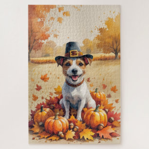 Rat Terrier in de herfst verlaat Thanksgiving kuns Legpuzzel