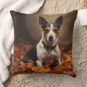 Rat Terrier in herfstbladeren val inspireert Kussen