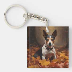 Rat Terrier in herfstbladeren val inspireert Sleutelhanger