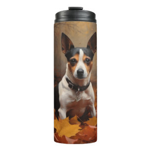 Rat Terrier in herfstbladeren val inspireert Thermosbeker