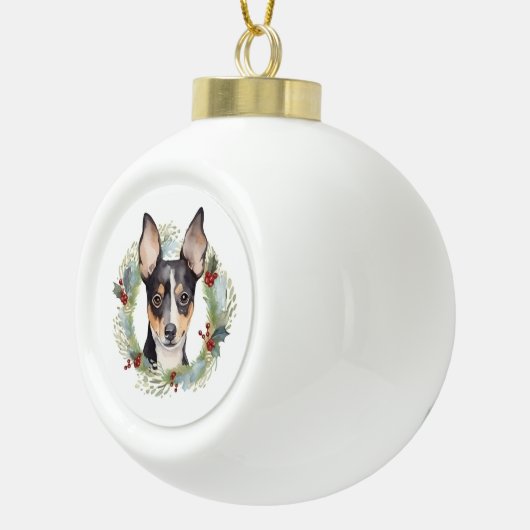 Rat Terrier Kerstkrans Feestelijke Pup Keramische Bal Ornament (Rechts)
