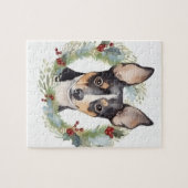 Rat Terrier Kerstkrans Feestelijke Pup Legpuzzel (Horizontaal)