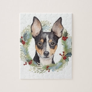 Rat Terrier Kerstkrans Feestelijke Pup Legpuzzel