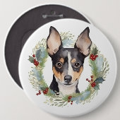 Rat Terrier Kerstkrans Feestelijke Pup Ronde Button 6,0 Cm (Voorkant /achterkant)