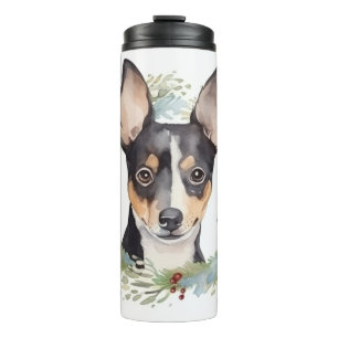 Rat Terrier Kerstkrans Feestelijke Pup Thermosbeker