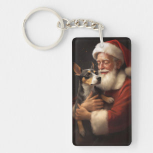 Rat Terrier met Kerstman Festive Kerstmis Sleutelhanger