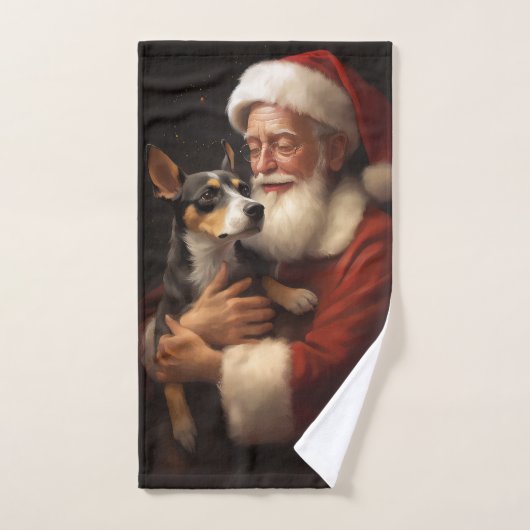 Rat Terrier met Sinterklaas Feestelijke Kerstmis Bad Handdoek (Handdoek)