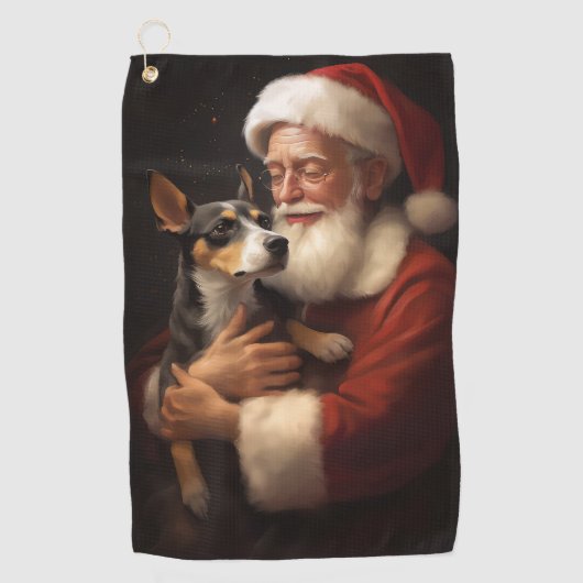 Rat Terrier met Sinterklaas Feestelijke Kerstmis Golfhanddoek (Voorkant)