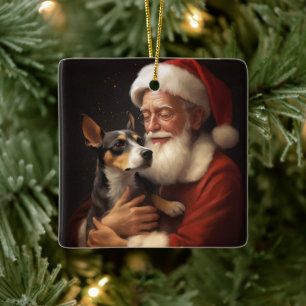Rat Terrier met Sinterklaas Feestelijke Kerstmis Keramisch Ornament