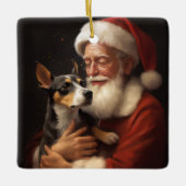 Rat Terrier met Sinterklaas Feestelijke Kerstmis Keramisch Ornament (Voorkant)