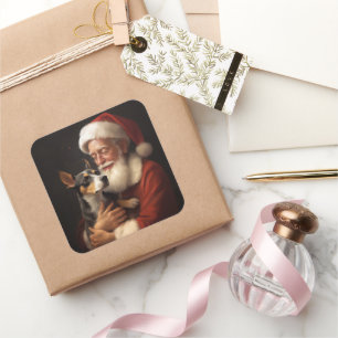 Rat Terrier met Sinterklaas Feestelijke Kerstmis Vierkante Sticker