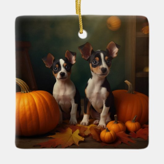 Rat Terrier Puppy Herfst Delight Pompoen Keramisch Ornament (Voorkant)