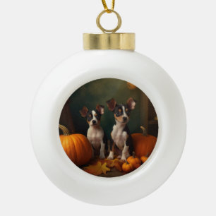 Rat Terrier Puppy Herfst Delight Pompoen Keramische Bal Ornament