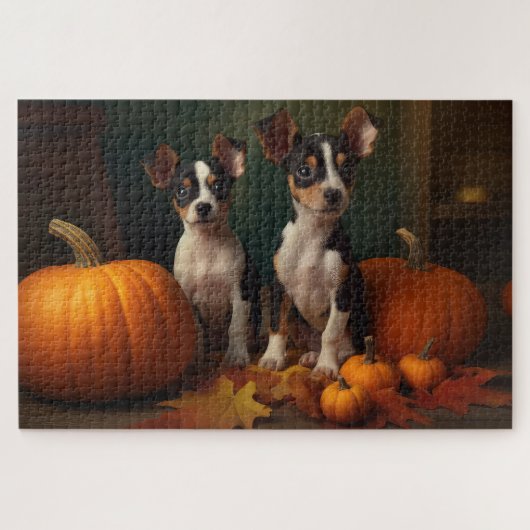 Rat Terrier Puppy Herfst Delight Pompoen Legpuzzel (Horizontaal)
