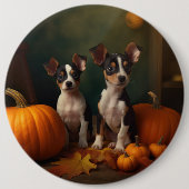 Rat Terrier Puppy Herfst Delight Pompoen Ronde Button 6,0 Cm (Voorkant)