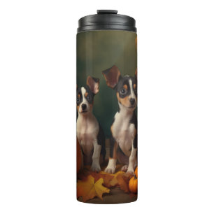 Rat Terrier Puppy Herfst Plezier Pompoen  Thermosbeker