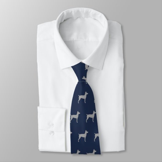 Rat Terrier Silhouettes Pattern Blue en Grey Stropdas (Gebonden)