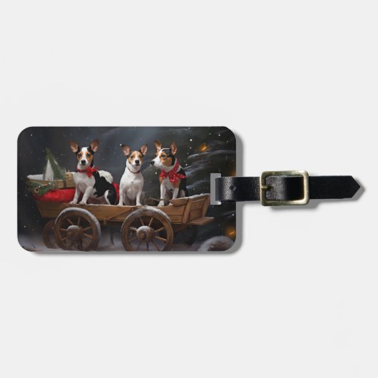 Rat Terrier Snowy Sleigh Kerst Decor Bagagelabel (Voorkant horizontaal)