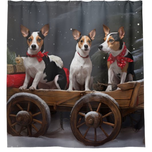 Rat Terrier Snowy Sleigh Kerst Decor Douchegordijn (Voorkant)