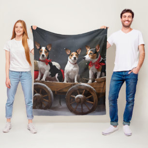 Rat Terrier Snowy Sleigh Kerst Decor Fleece Deken