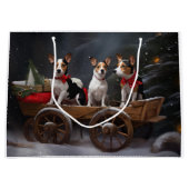 Rat Terrier Snowy Sleigh Kerst Decor Groot Cadeauzakje (Voorkant)