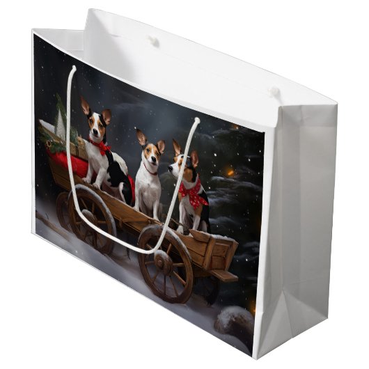 Rat Terrier Snowy Sleigh Kerst Decor Groot Cadeauzakje (Voorkant Gekanteld)