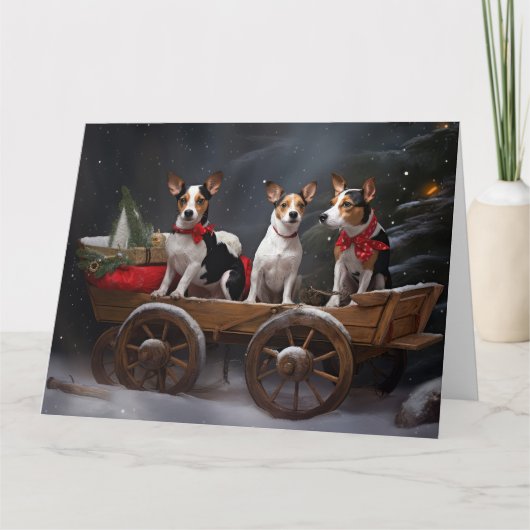Rat Terrier Snowy Sleigh Kerst Decor Kaart (Voorkant)