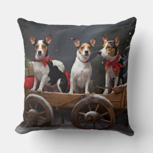 Rat Terrier Snowy Sleigh Kerst Decor Kussen