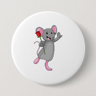 Rat with Rose Flower Ronde Button 7,6 Cm