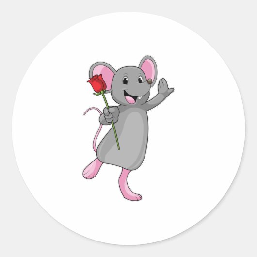 Rat with Rose Flower Ronde Sticker (Voorkant)