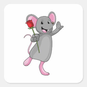Rat with Rose Flower Vierkante Sticker
