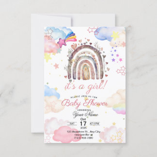 Ratinbow baby shower uitnodiging voor baby meisje