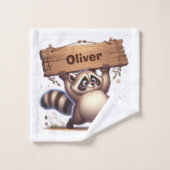 Raton laveur grassouillet avec pancarte de nom per (Gant de toilette)