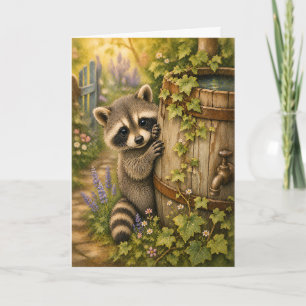 Raton laveur Peekaboo Baril d'eau Aquarelle Carte