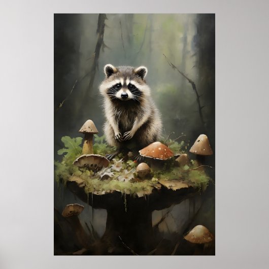 Raton laveur sur impression de champignon, Forestc (Devant)