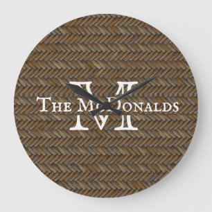 Rattan Wicker Boho Monogram Basketweve   Grote Klok